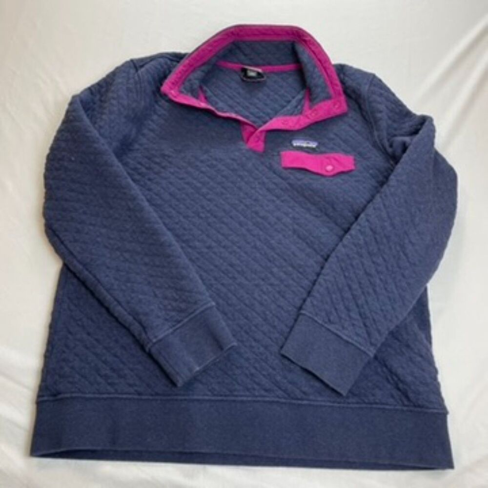 Patagonia Organic Cotton Quilt Snap-T Pullover Navy Blue Pink Fuchsia Large L